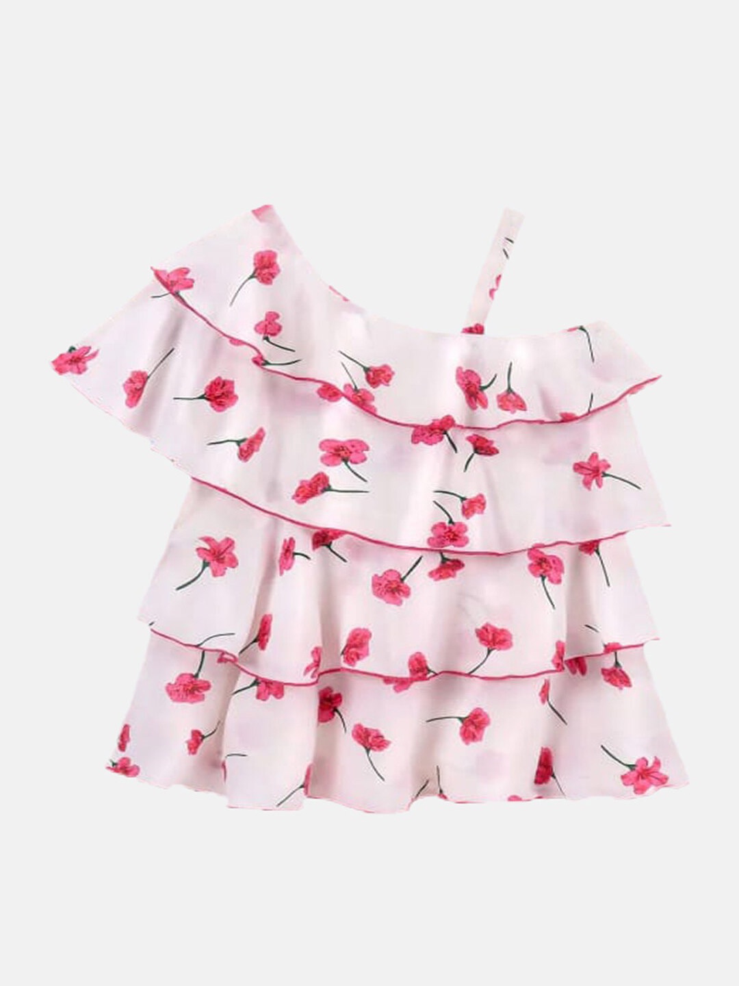 

M'andy Girls Floral Printed Layered Mini Cotton A-Line Dress, White