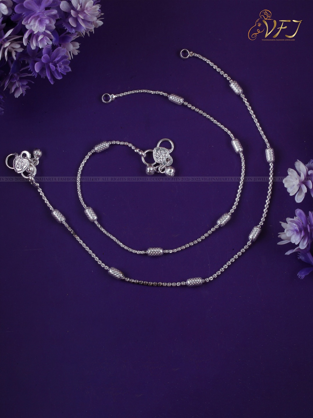 

Vighnaharta Textured Ethnic Anklets, Silver