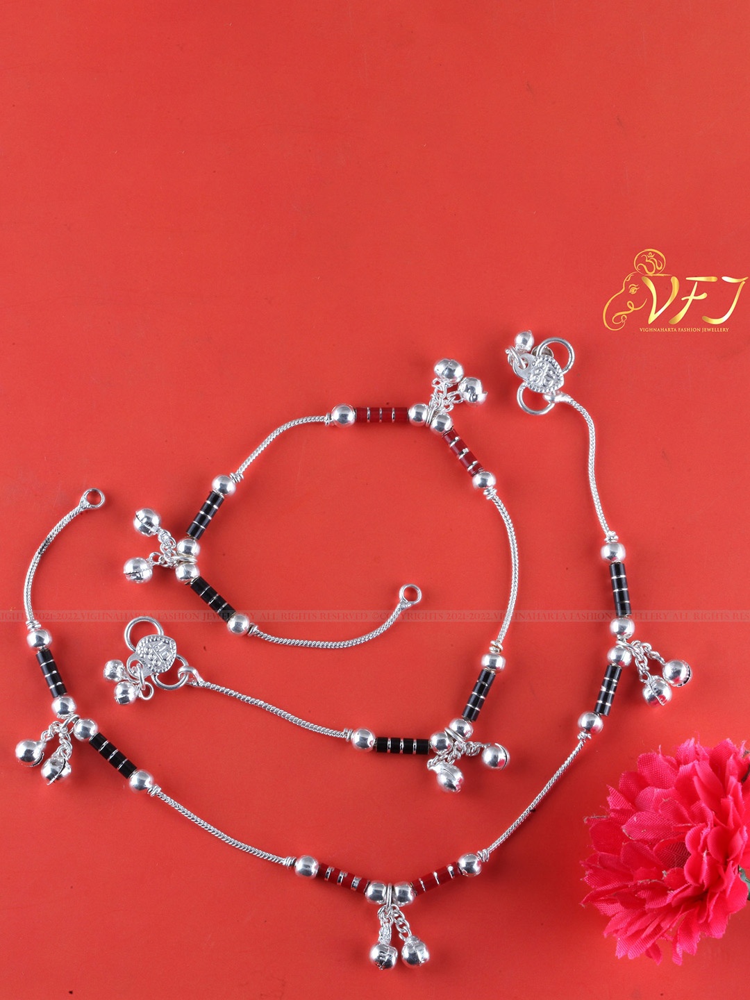 

Vighnaharta Artificial Beaded Antique Anklets, Silver