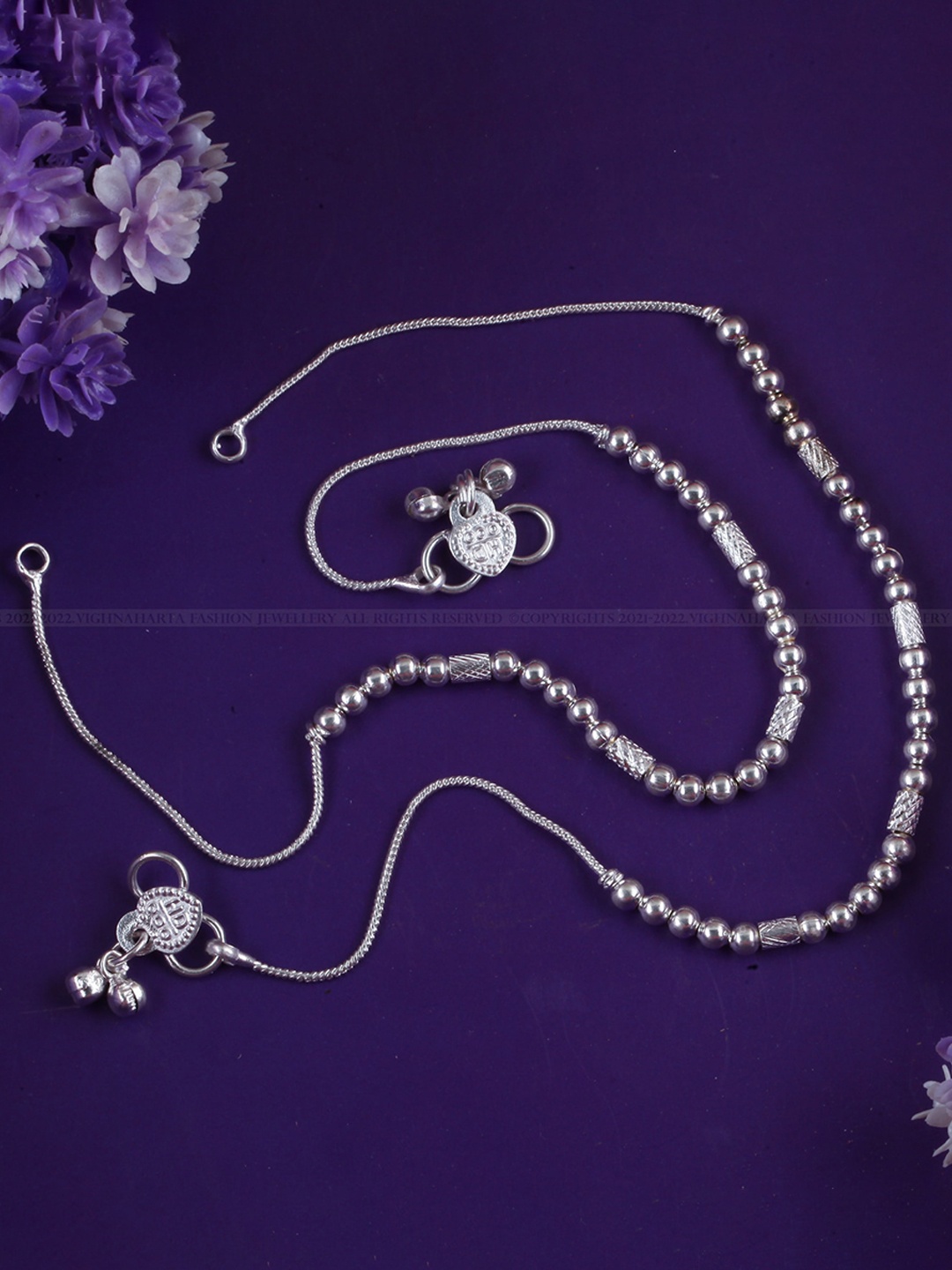 

Vighnaharta Artificial Beaded Antique Anklets, Silver