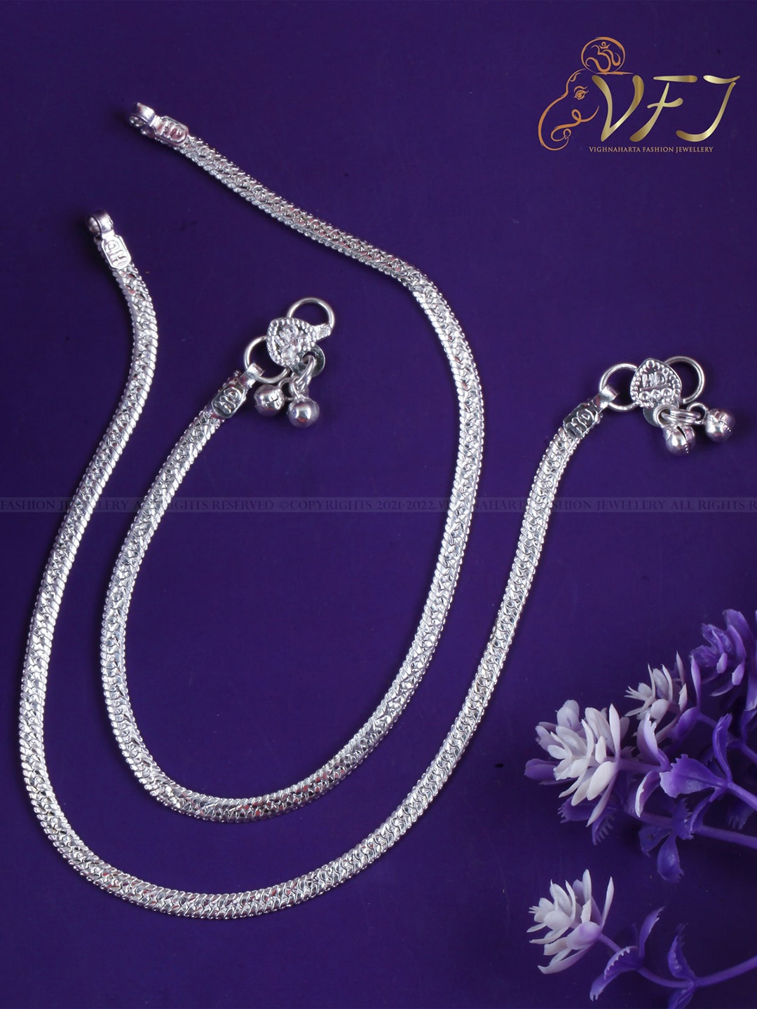 

Vighnaharta Textured Antique Anklets, Silver