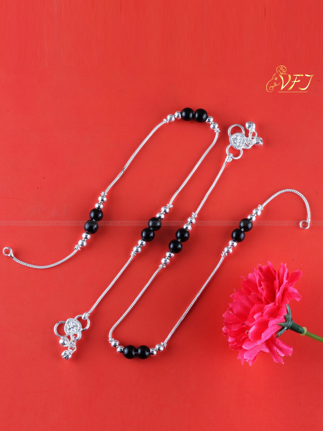 Vighnaharta Artificial Beaded Antique Anklets, Silver