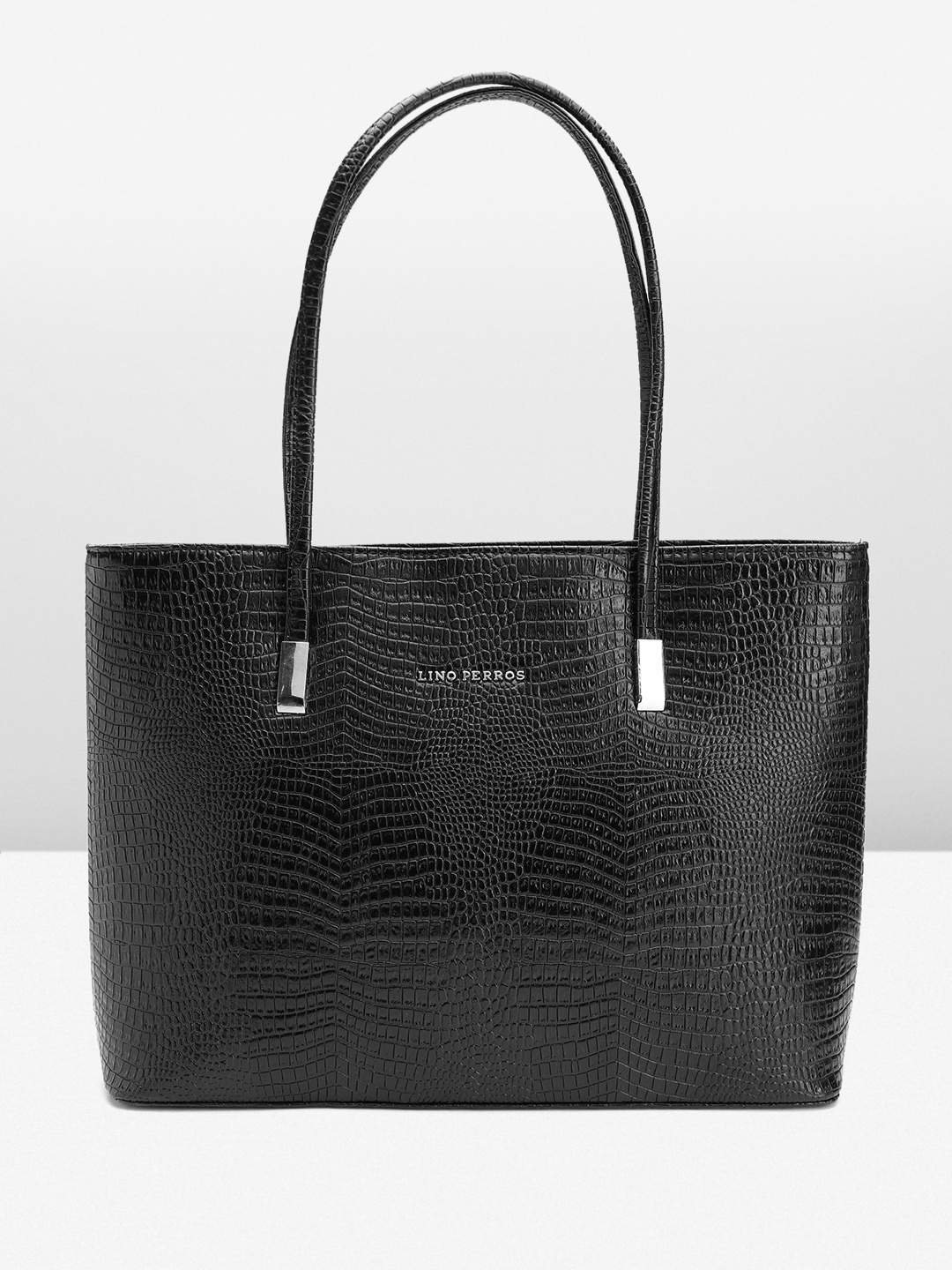

Lino Perros Croc Textured Structured Shoulder Bag, Black
