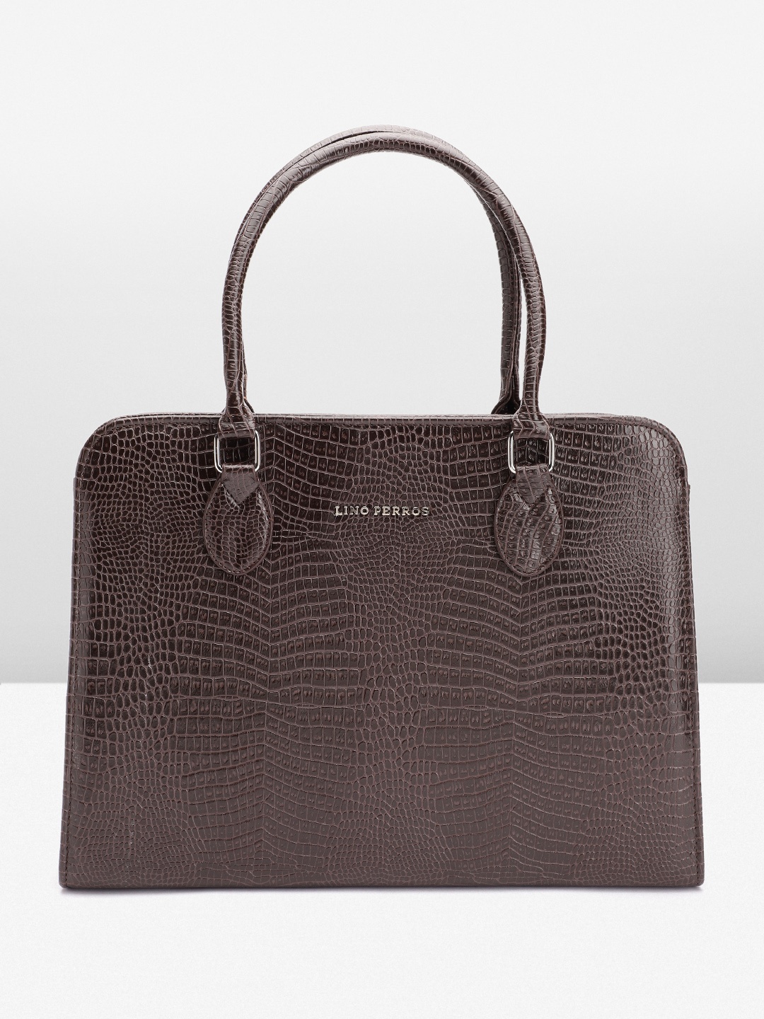 

Lino Perros Croc Textured Structured Shoulder Bag, Brown