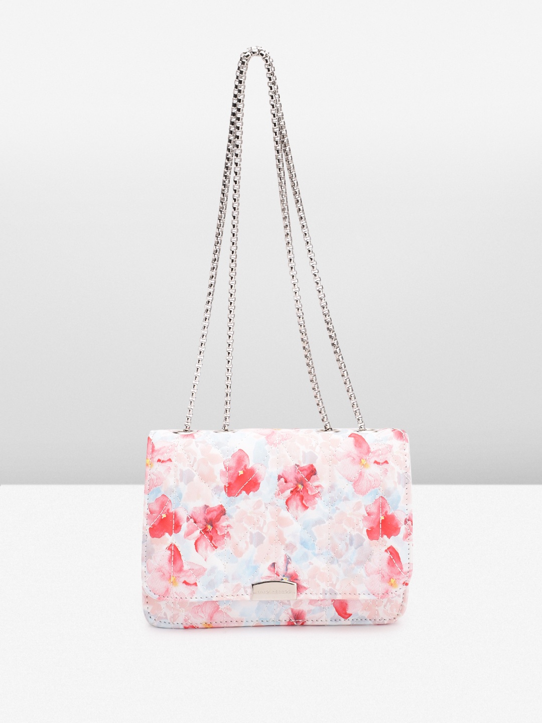 

Lino Perros Women Floral Printed Structured Sling Bag With Quilted Detail, White