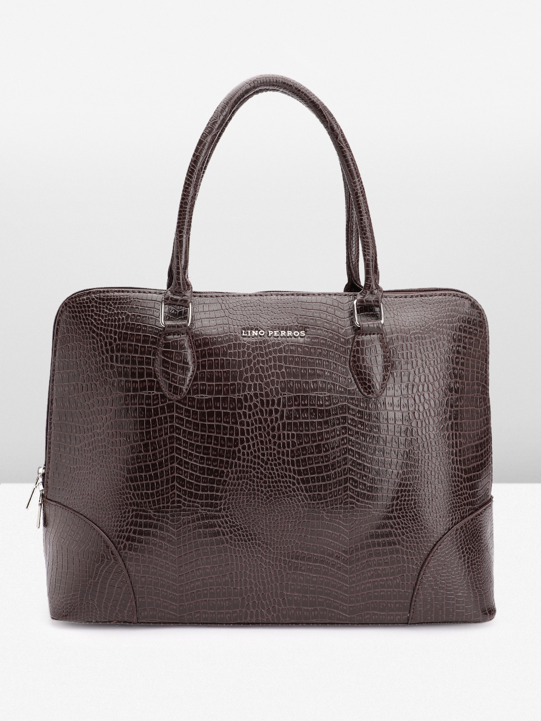 

Lino Perros Women Croc Textured Structured Laptop Shoulder Bag, Brown