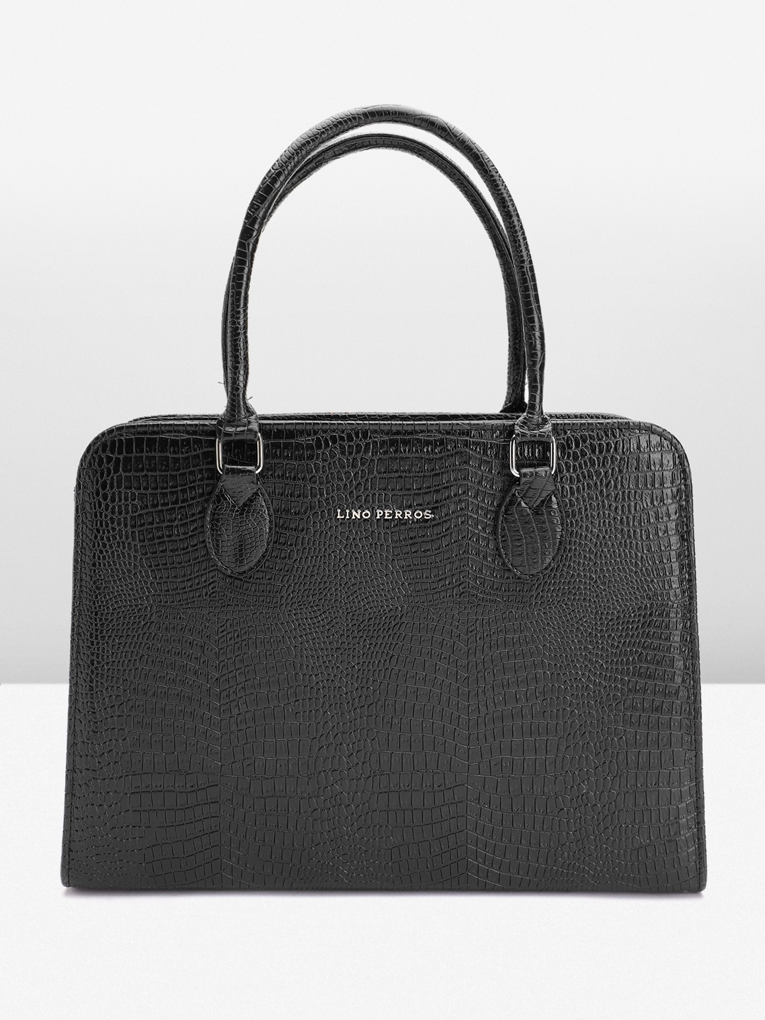 

Lino Perros Women Croc Textured Structured Laptop Shoulder Bag, Black
