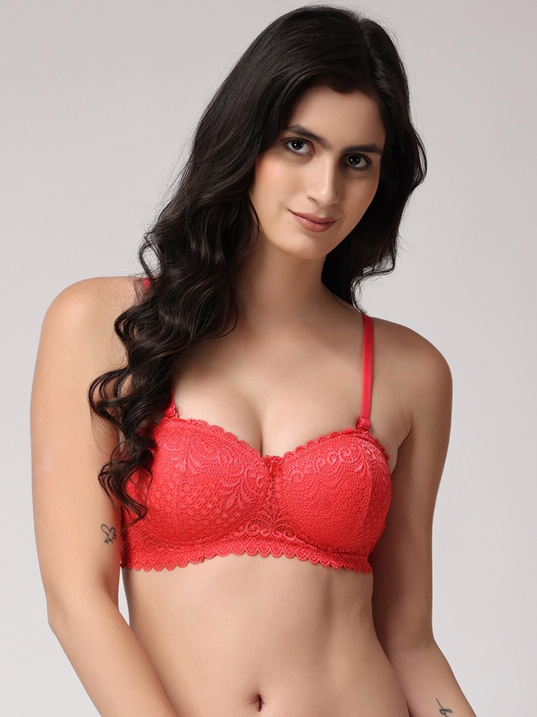 

Floret Floral Medium Coverage All Day Comfort Heavily Padded Push-Up Bra, Red