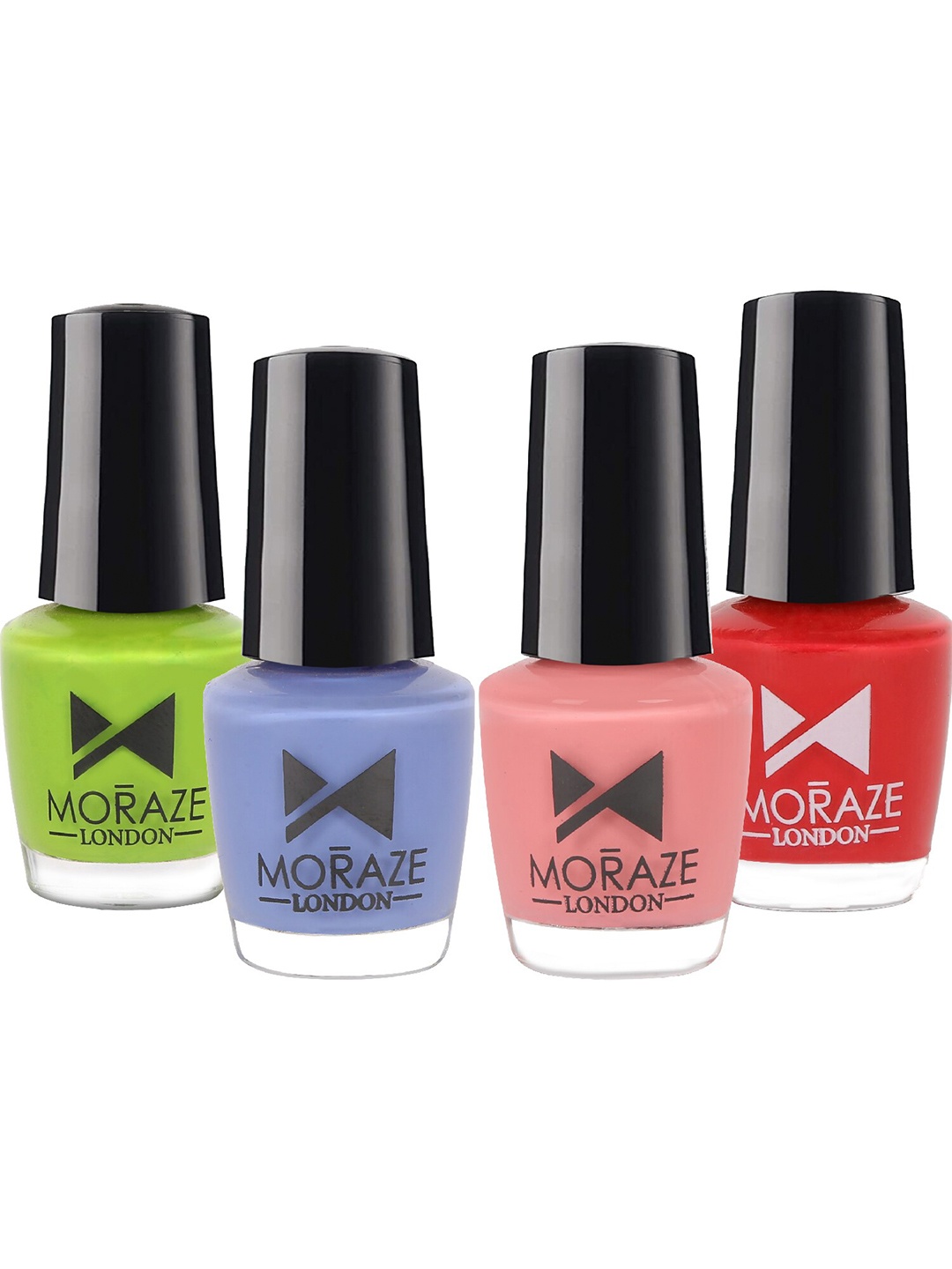 

Moraze Set Of 4 London High Gloss Nail Polishes - Forest- Moon Purple- Shala La La-Netflix, Pink