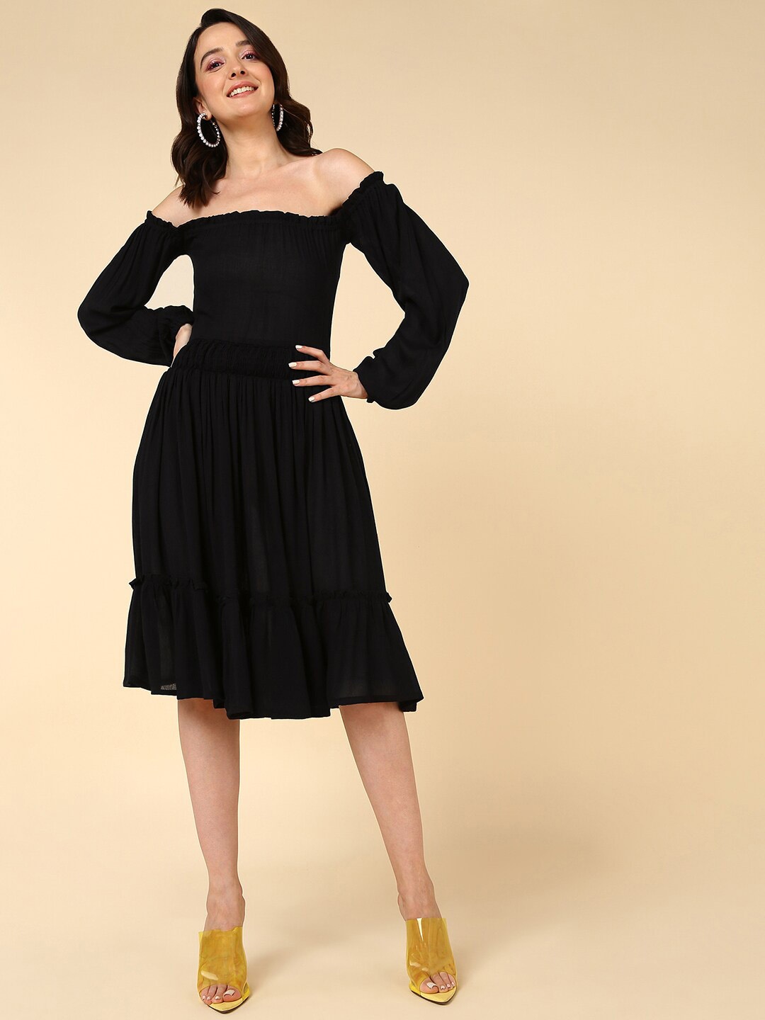 

Mast & Harbour Black Off-Shoulder Fit & Flare Dress