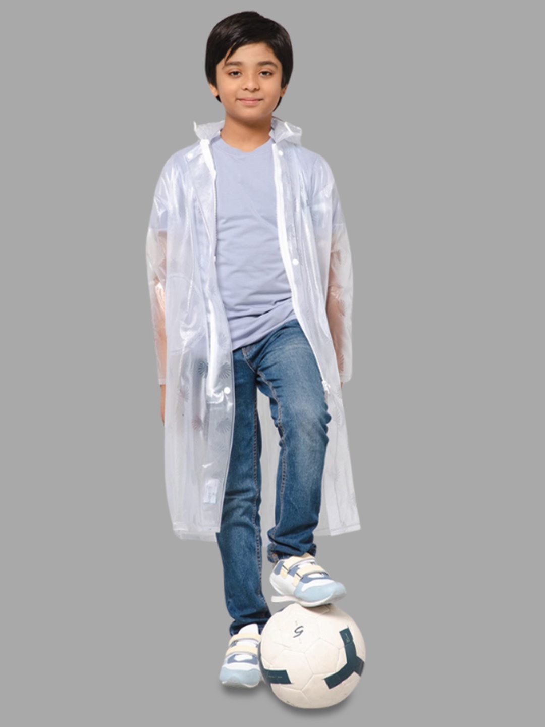 

THE CLOWNFISH Storm Shield Kids Long Sleeves Waterproof PVC Rain Jacket, White