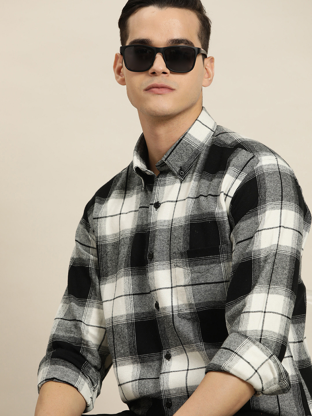 

Hancock Sport Flannel Checked Pure Cotton Slim Fit Monochrome Casual Shirt, Black