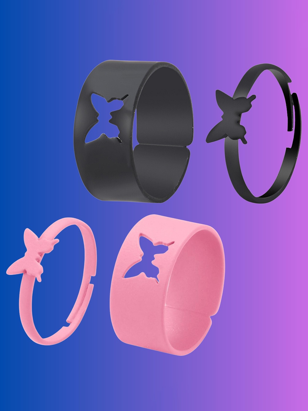 

Pinapes Set of 4 Gold-Plated Butterfly Charm Finger Ring, Pink