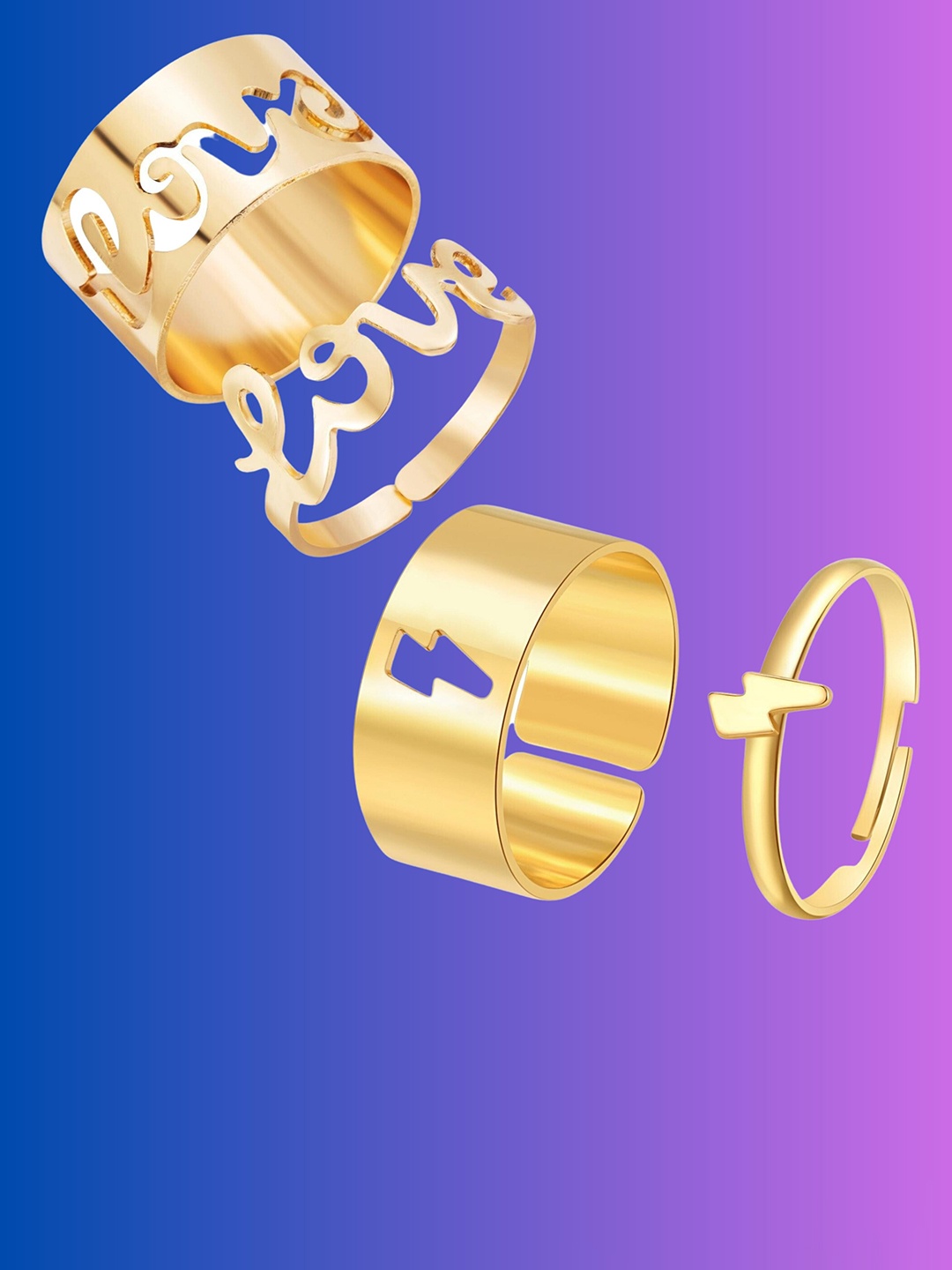 

Pinapes Set of 4 Gold-Plated Cut-out Detailed Ring