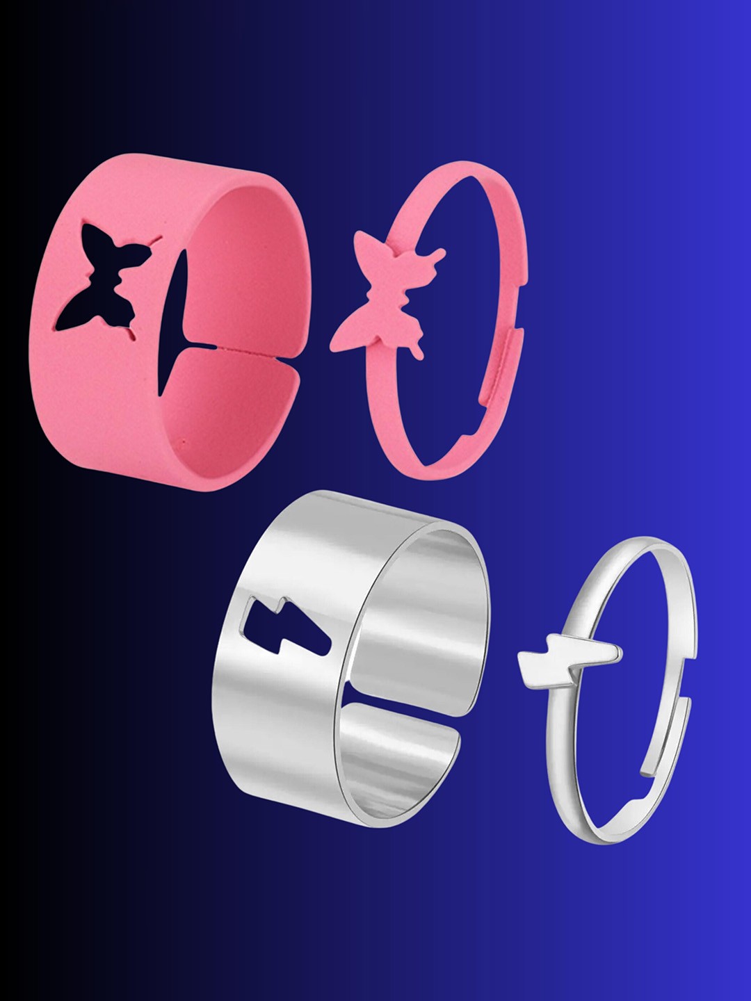

Pinapes Set of 4 Silver-Plated Adjustable Finger Rings