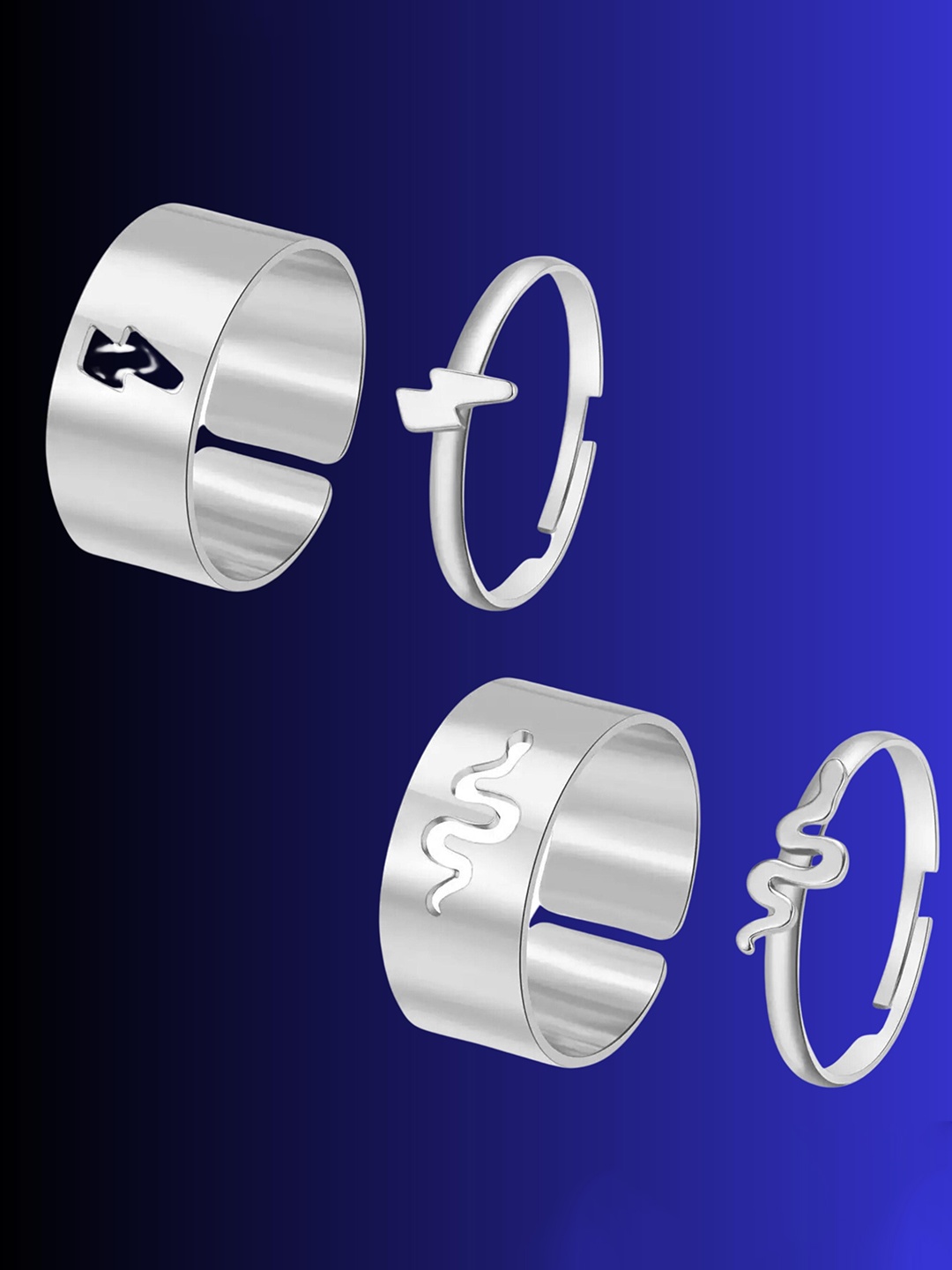 

Pinapes Set Of 2 Trendy Finger Rings, Silver