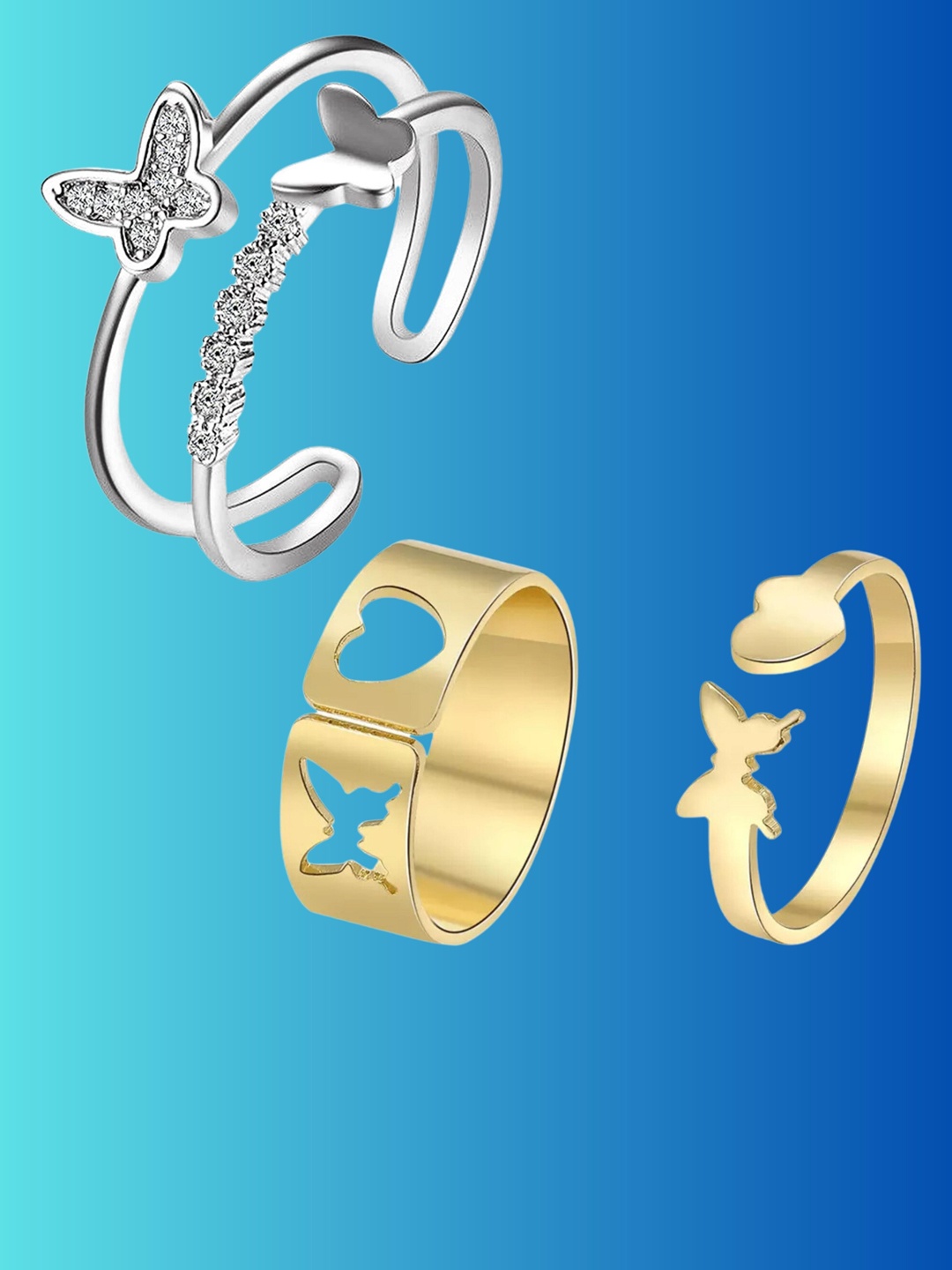 

Pinapes Set of 3 Gold-Plated Adjustable Finger Rings
