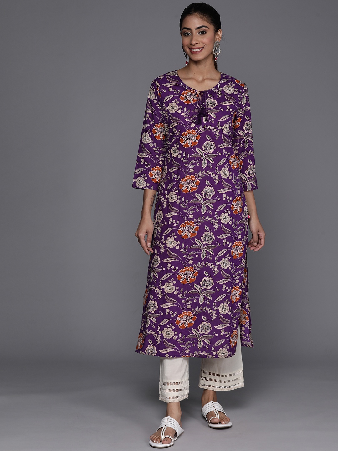 

Varanga Women Floral Printed Sequinned Floral Kurta, Violet