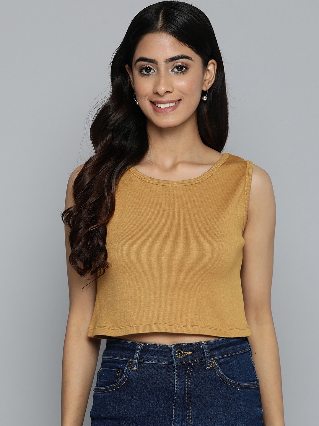 

HERE&NOW Ribbed Crop Top, Mustard
