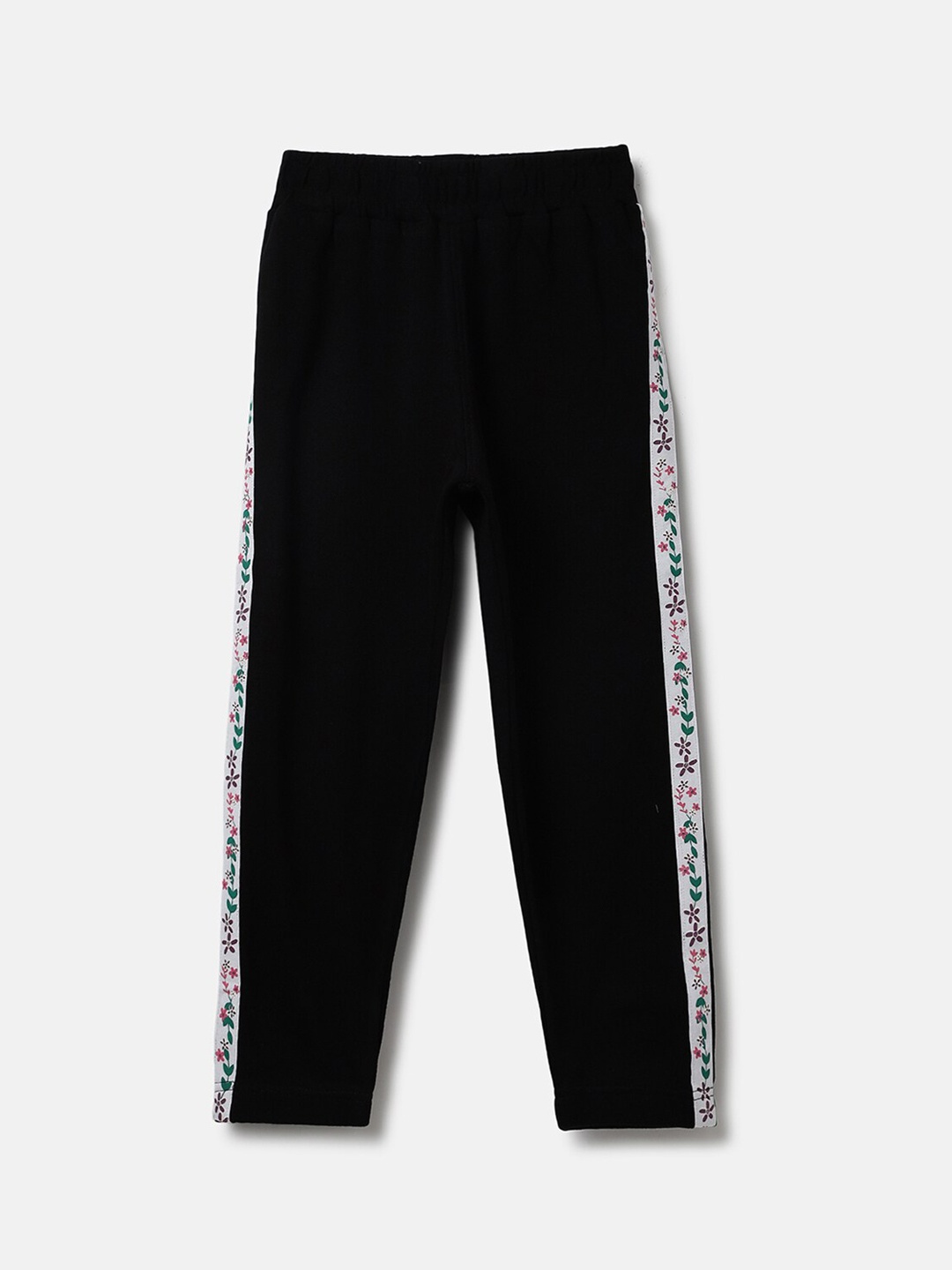 

United Colors of Benetton Girls Mid-Rise Floral Printed Cotton Track Pants, Black