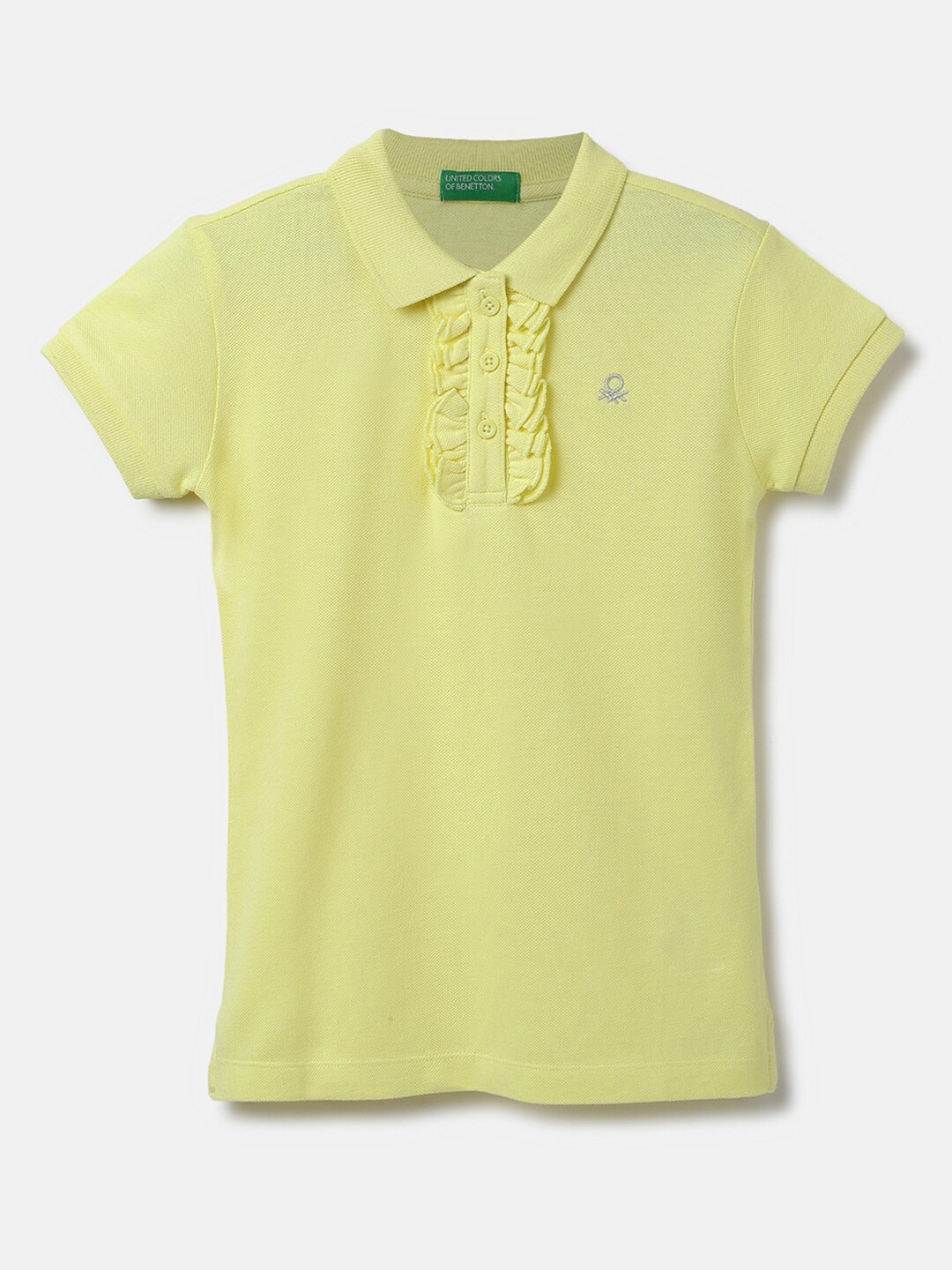 

United Colors of Benetton Girls Polo Collar Cotton T-shirt, Yellow