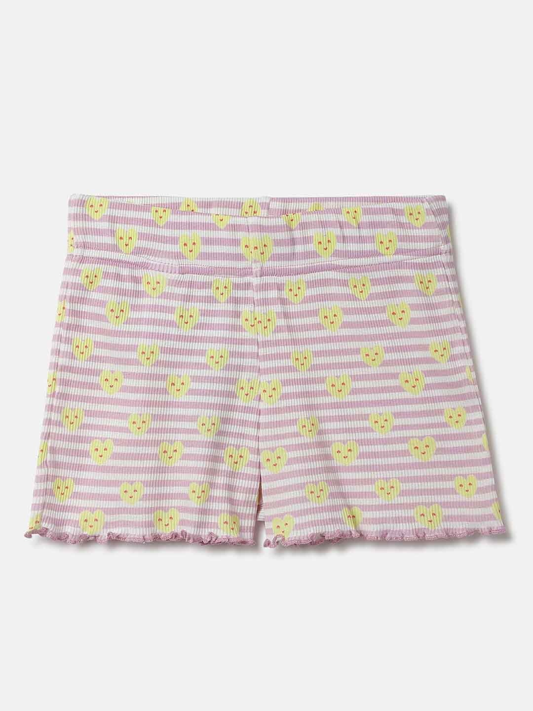 

United Colors of Benetton Girls Horizontal Striped Cotton Shorts, Rose