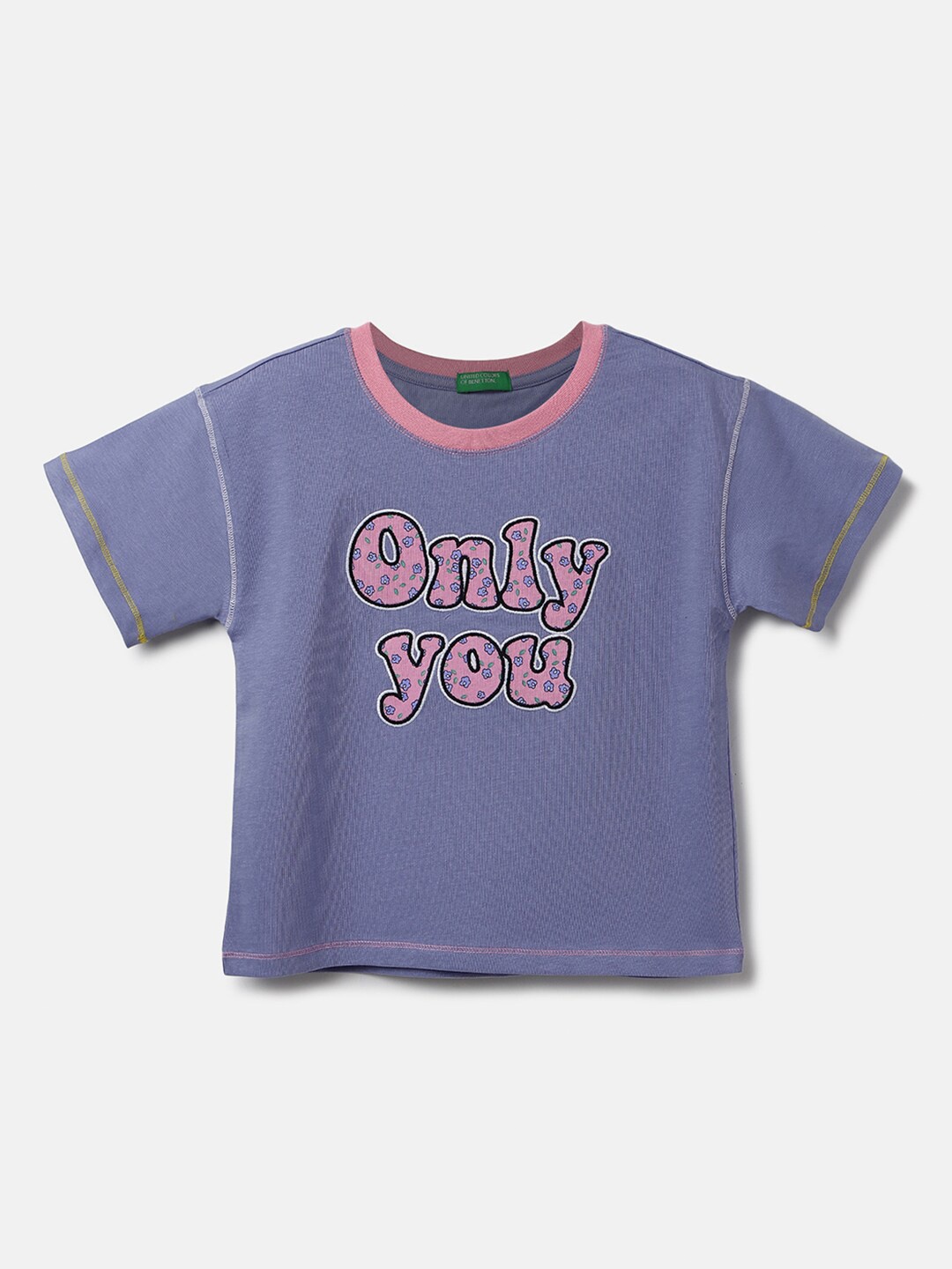 

United Colors of Benetton Girls Typography Printed Cotton T-shirt, Blue