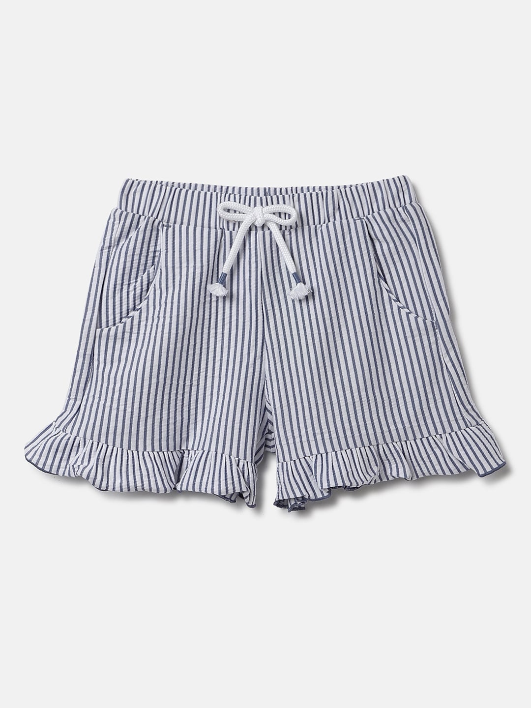 

United Colors of Benetton Girls Vertical Striped & Ruffled Cotton Shorts, Blue