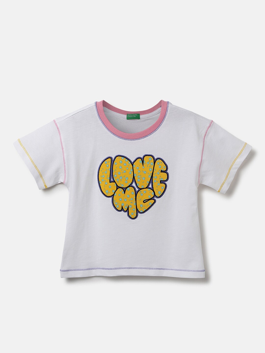 

United Colors of Benetton Girls Typography Printed Cotton T-shirt, White