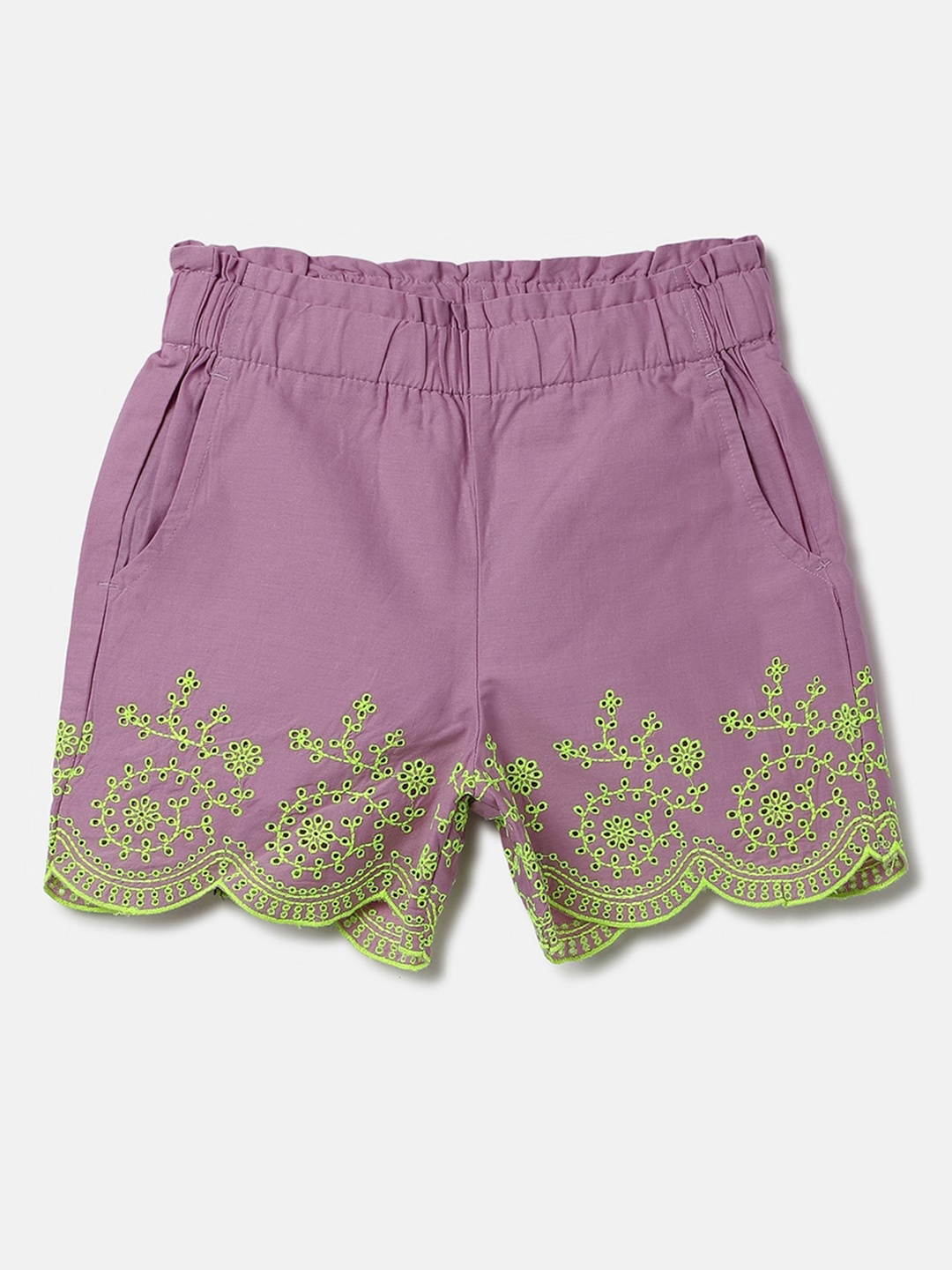 

United Colors of Benetton Girls Self Design Mid-Rise Cotton Shorts, Purple
