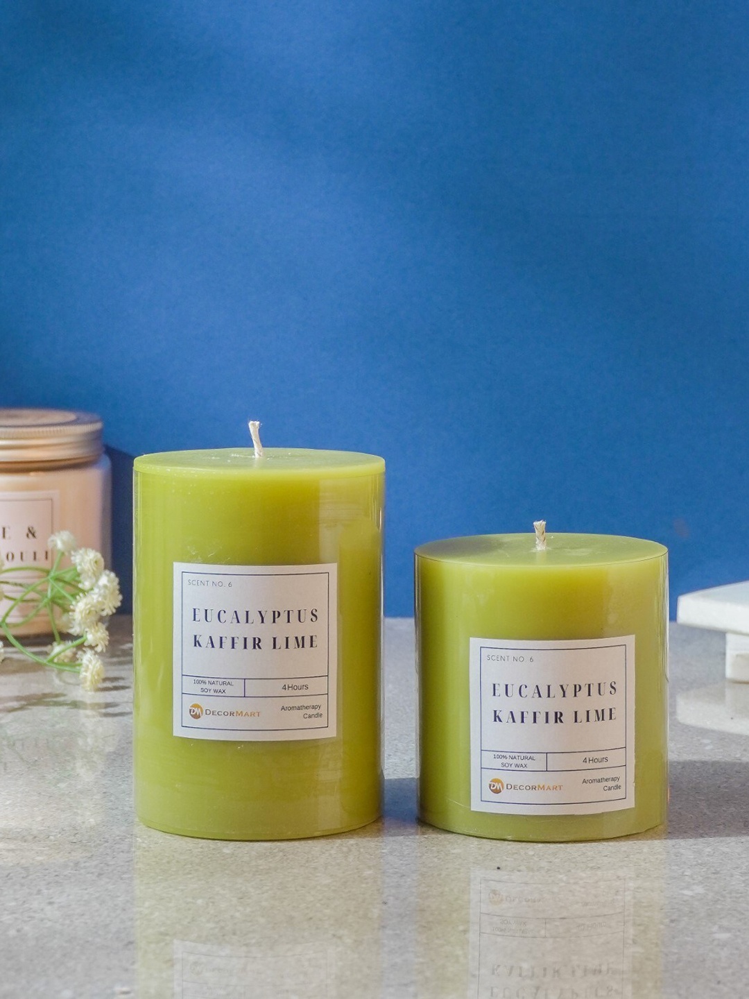 

The Decor Mart Green 2 Pieces Eucalyptus O Lime Scented Pillar Candle