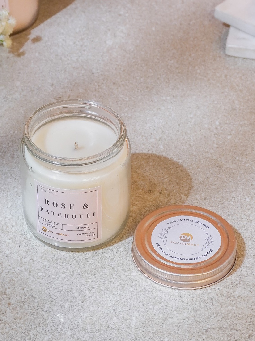 The Decor Mart White Rose Patchouli Scented Candle Jar With Lid