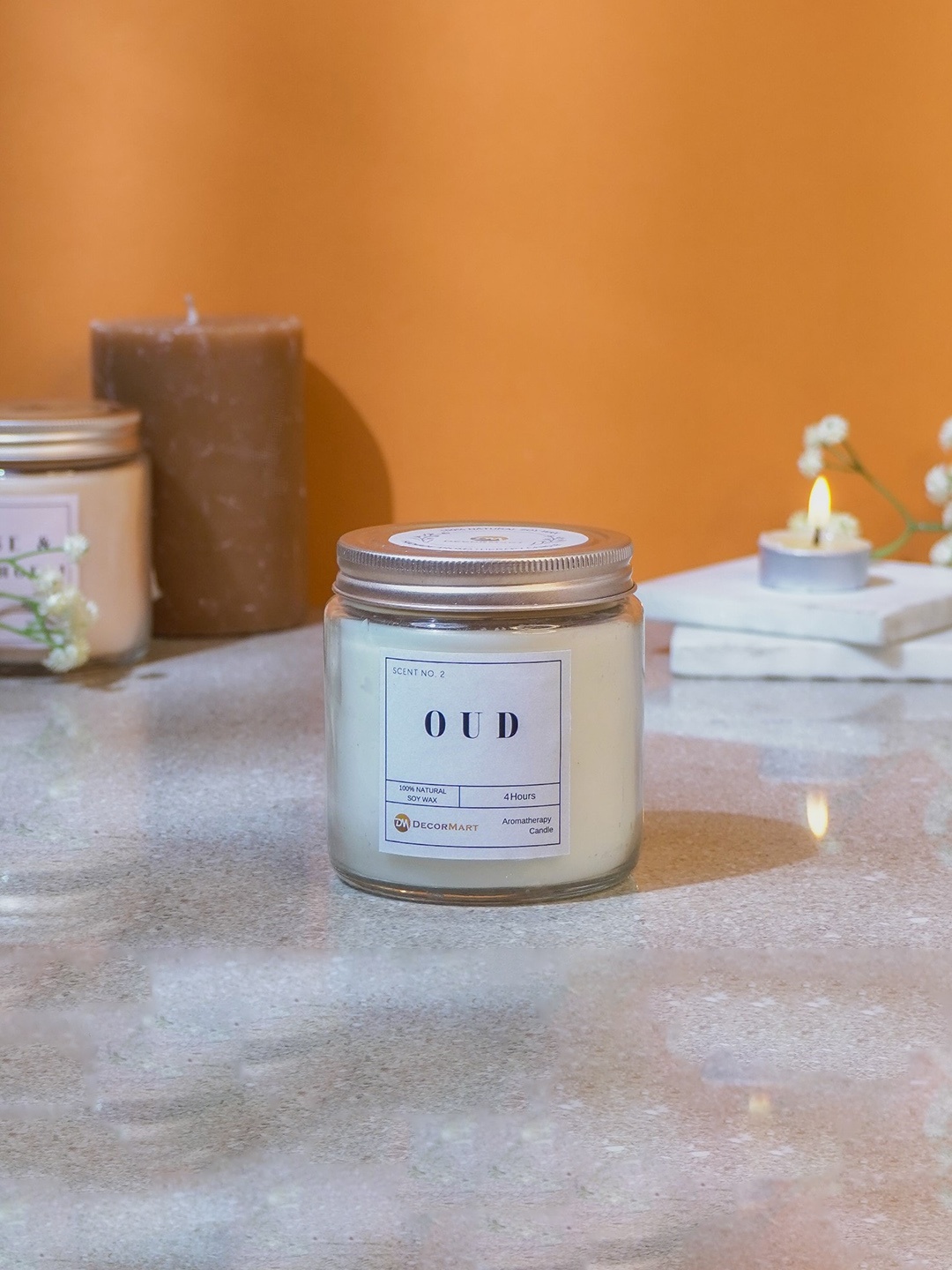 

The Decor Mart White Oud Scented Candle Jar With Lid