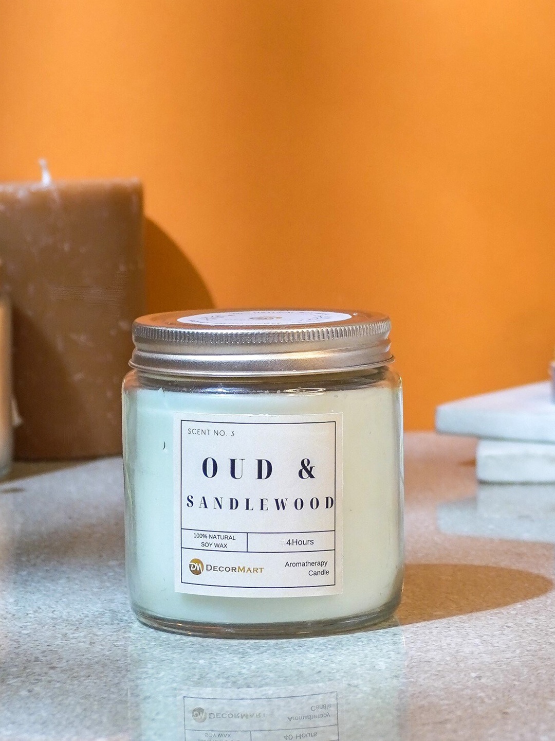 

The Decor Mart White Oud Sandalwood Scented Candle Jar With Lid