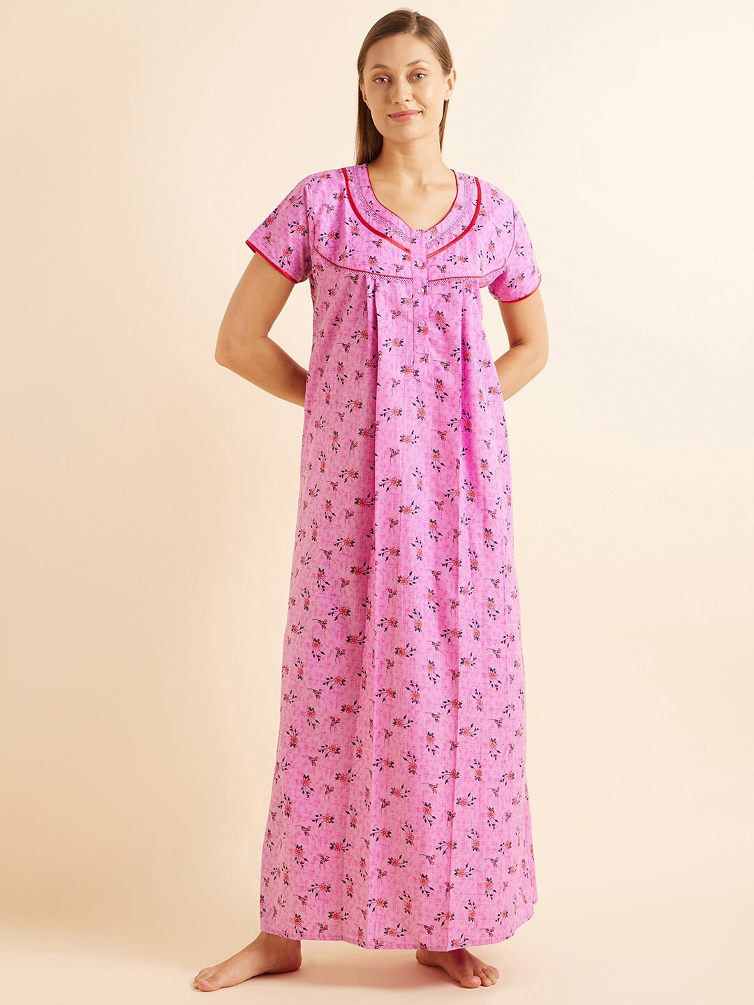 

Sweet Dreams Pink & Red Floral Printed Maxi Nightdress