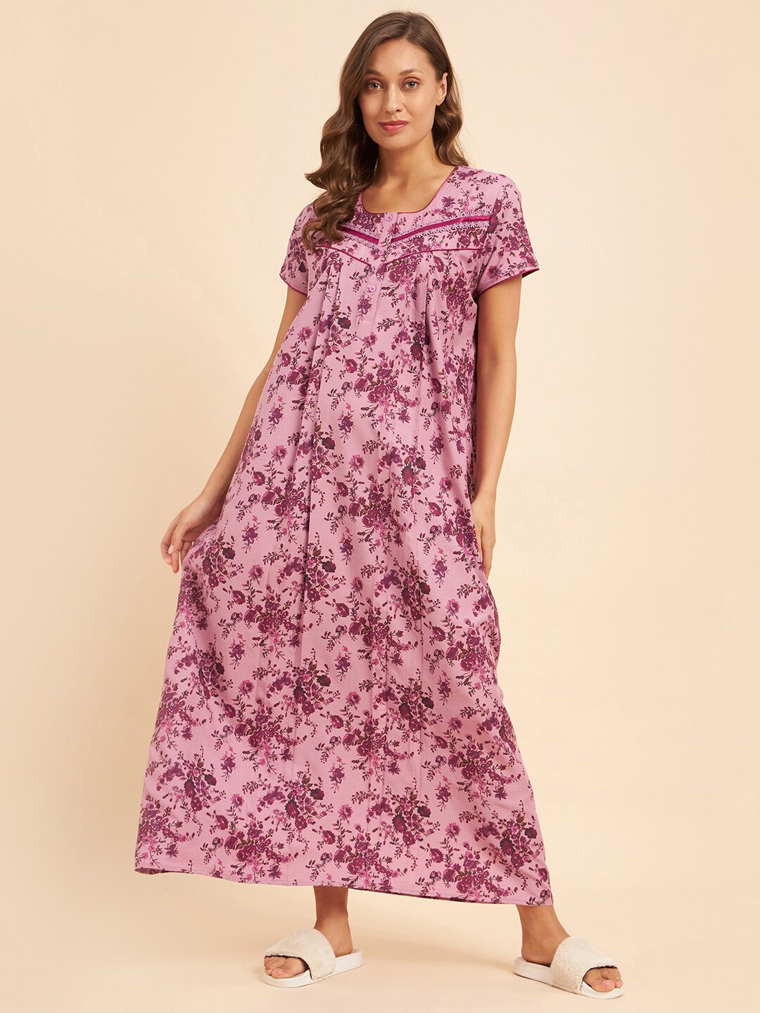 

Sweet Dreams PInk & Purple Floral Printed Maxi Nightdress