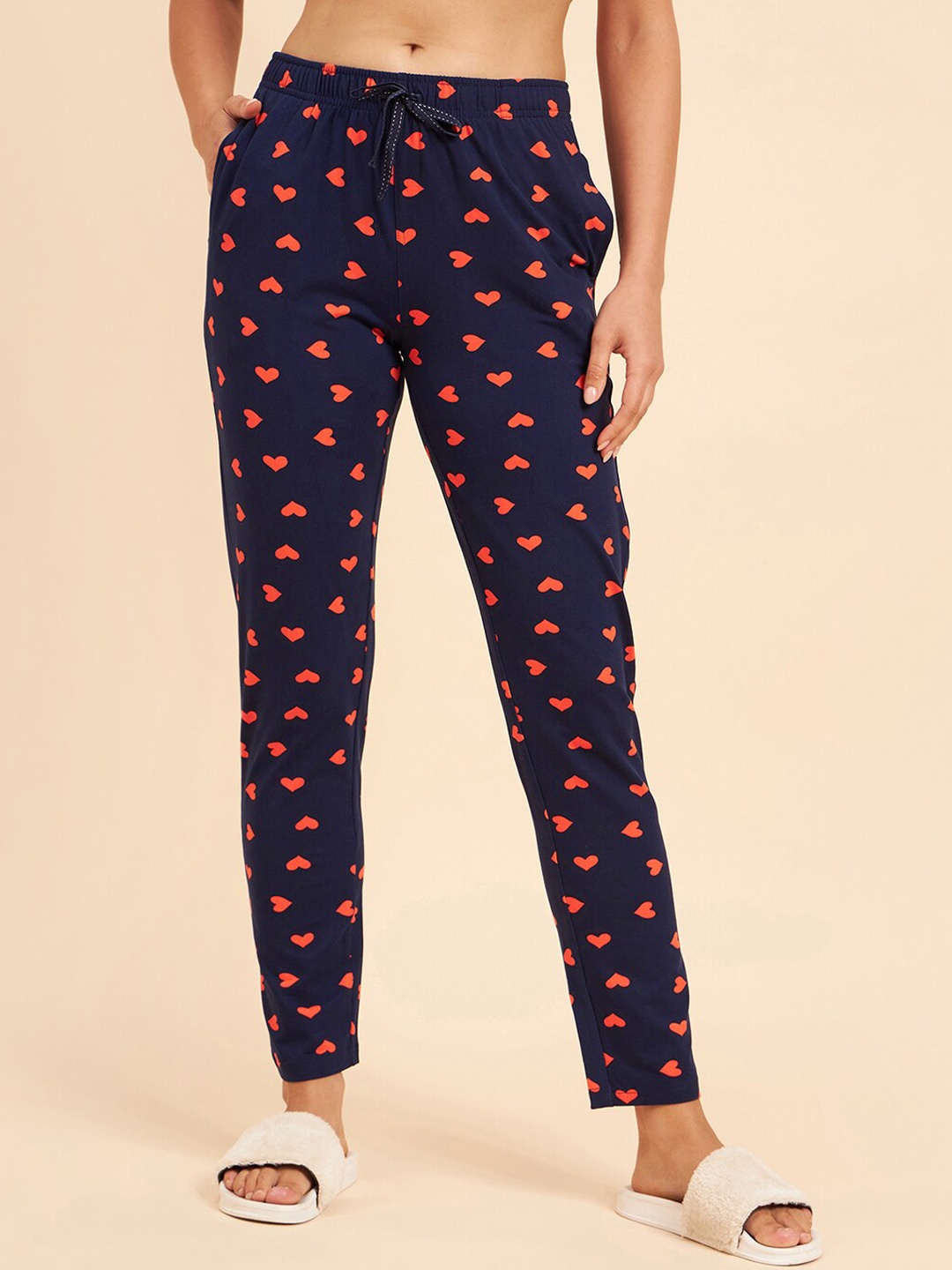 

Sweet Dreams Women Navy Blue & Orange Printed Mid-Rise Lounge Pants