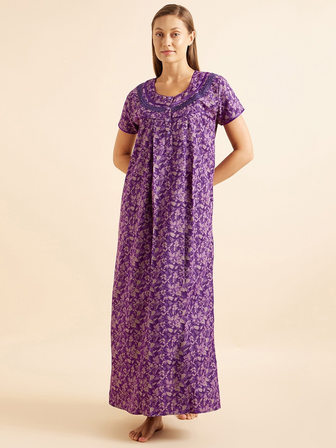 

Sweet Dreams Purple & Grey Floral Printed Maxi Nightdress