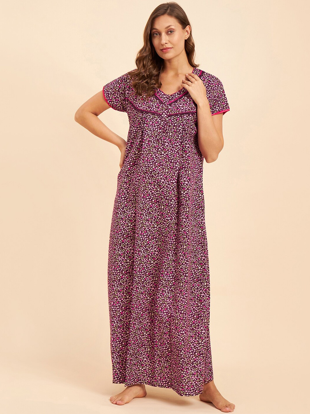 

Sweet Dreams Purple & Pink Floral Printed Maxi Nightdress