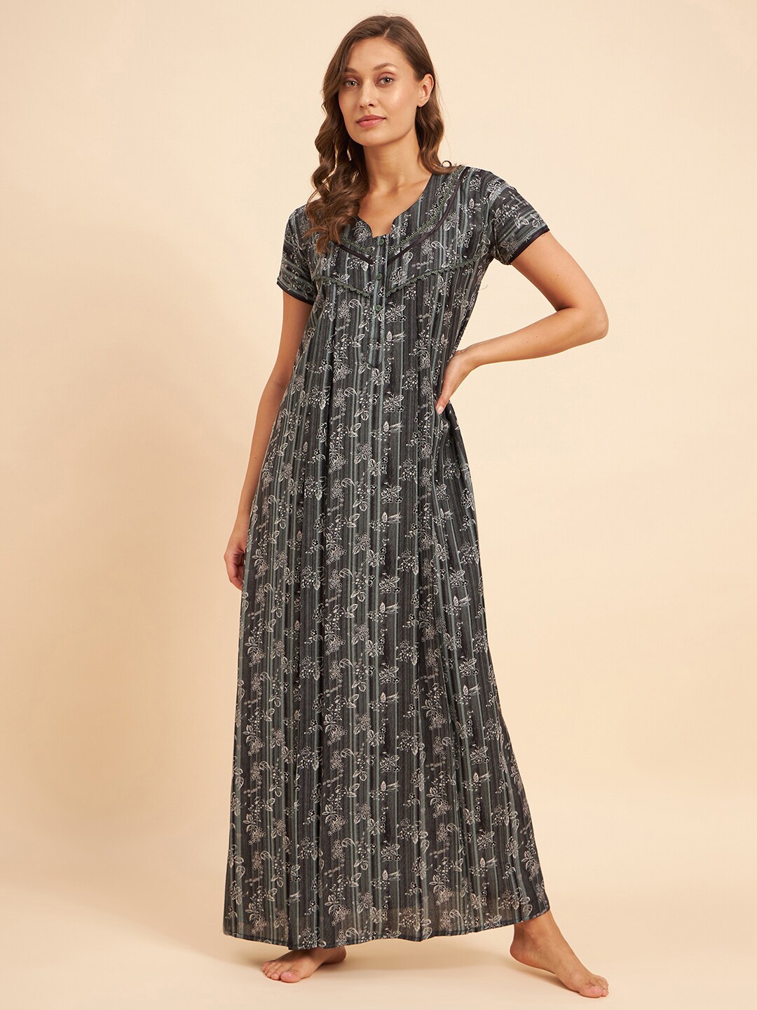 

Sweet Dreams Green & White Floral Printed Maxi Nightdress