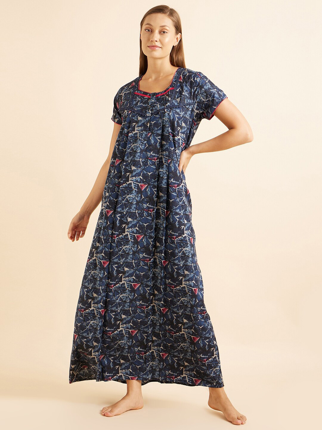 

Sweet Dreams Blue & Pink Geometric Printed Maxi Nightdress