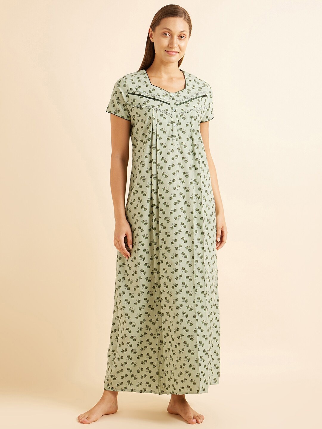 

Sweet Dreams Green Floral Printed Maxi Nightdress