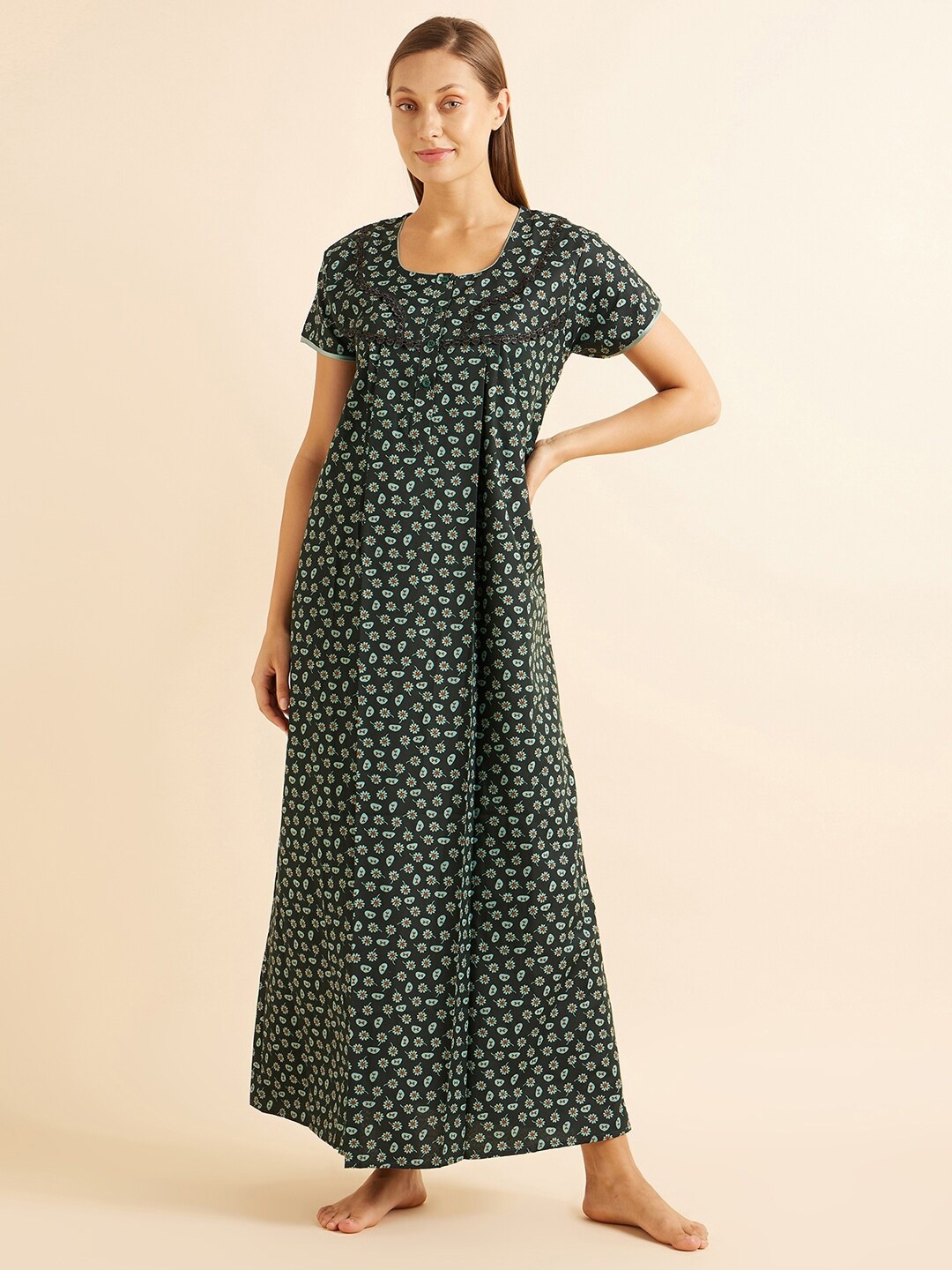 

Sweet Dreams Green Floral Printed Maxi Nightdress