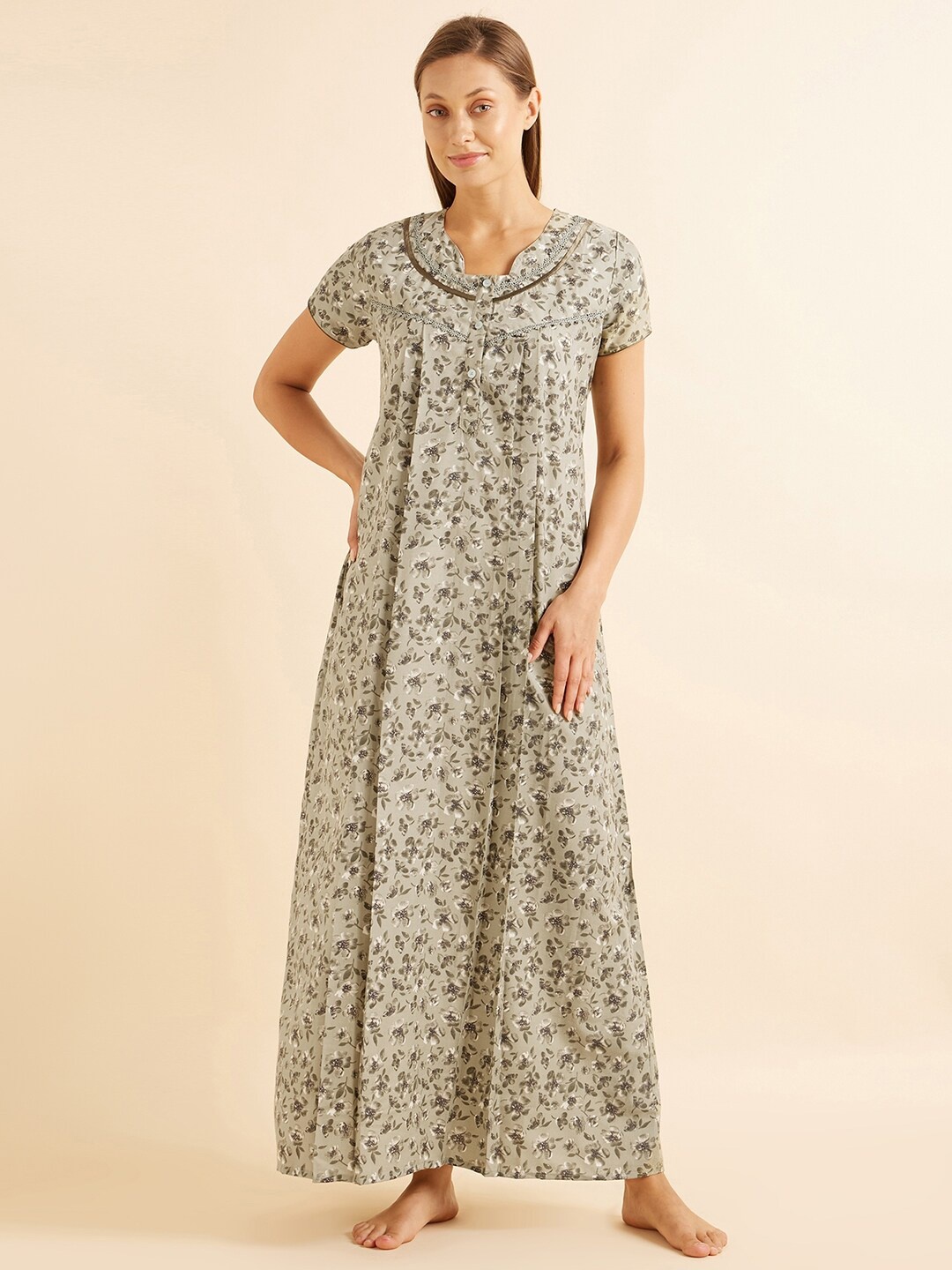 

Sweet Dreams Green Floral Printed Maxi Nightdress