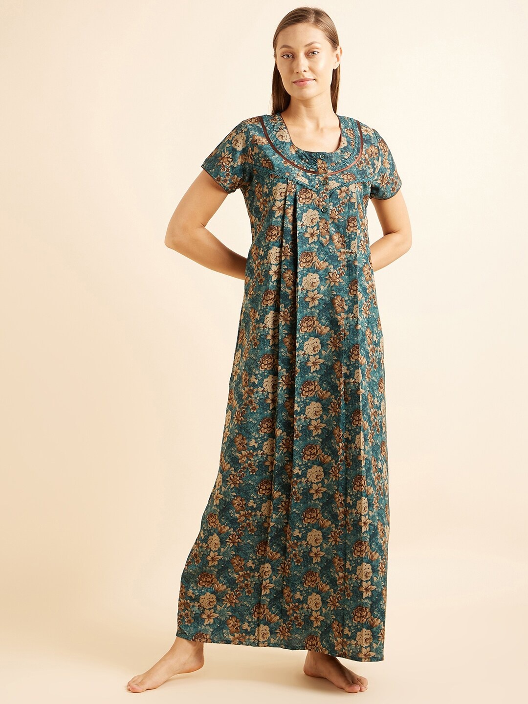 

Sweet Dreams Green Floral Printed Maxi Nightdress