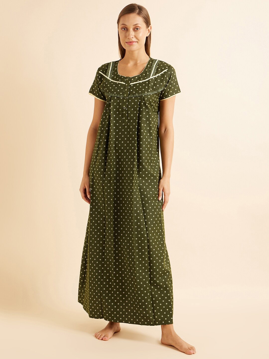 

Sweet Dreams Green Geometric Printed Maxi Nightdress