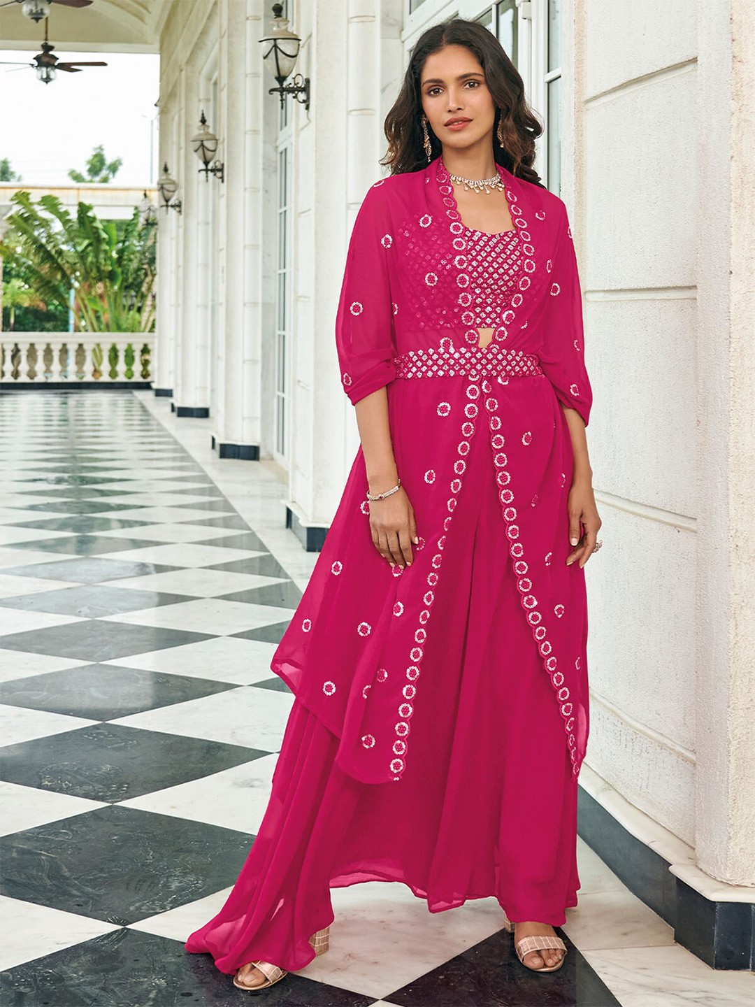 

ODETTE Embellished Sequinned Semi-Stitched Lehenga & Unstitched Choli, Magenta