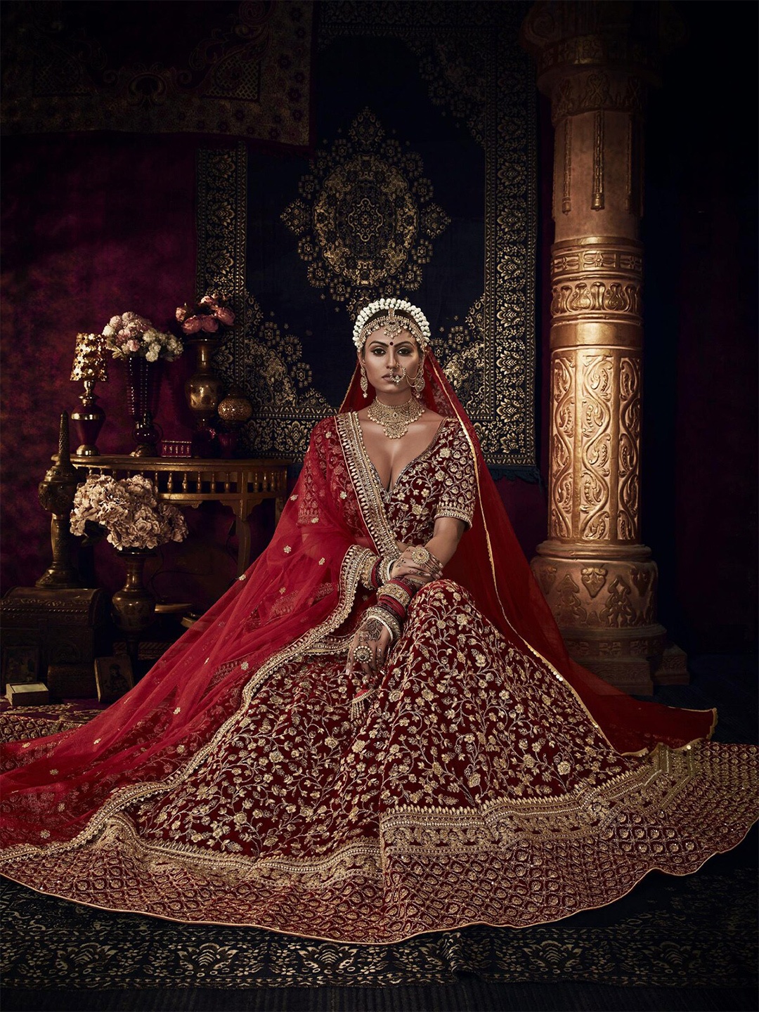 

ODETTE Embroidered Thread Work Semi-Stitched Lehenga & Unstitched Blouse With Dupatta, Maroon
