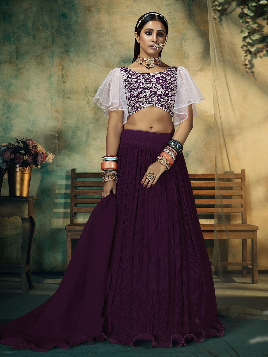 

ODETTE Sequinned Embellished Semi-Stitched Lehenga & Unstitched, Violet