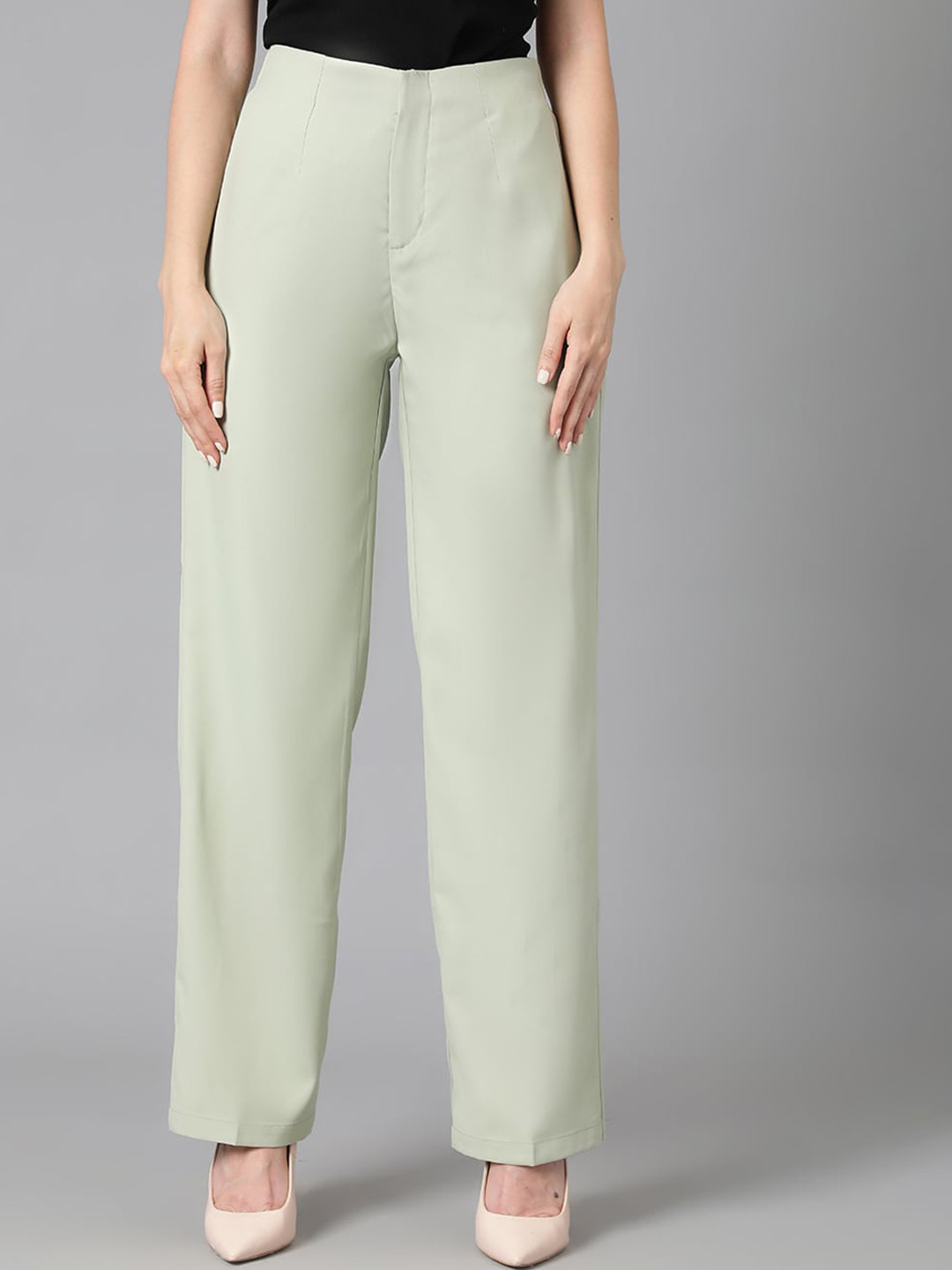 

Kotty Women Green Relaxed Straight Leg Straight Fit High-Rise Easy Wash Parallel Trousers